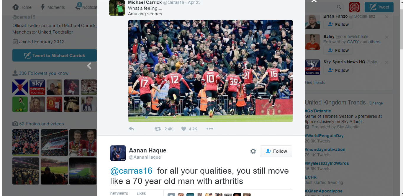 Michael Carrick Twitter Troll Response