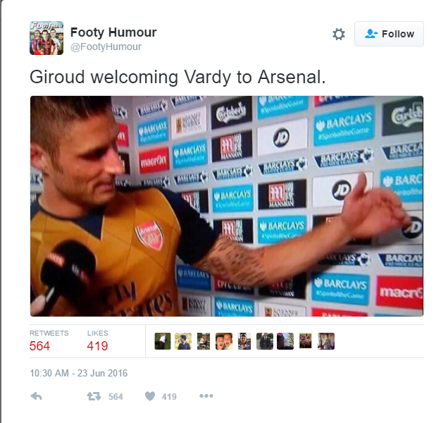 Reaction to Vardy rejecting arsenal