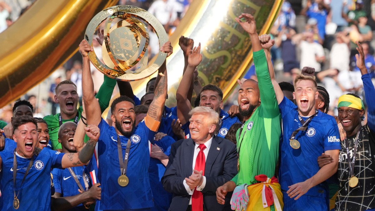 Donald Trump joins Chelsea on stage as they celebrate their Club World Cup win