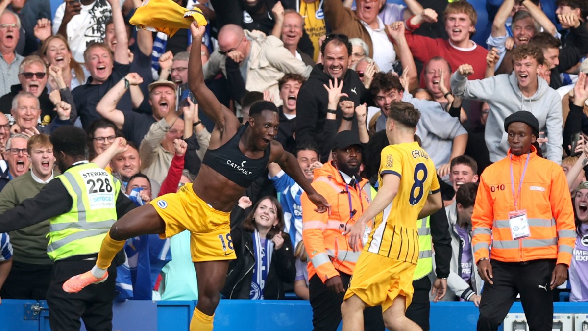 Brighton net twice at the death to claim comeback win away to 10-man Chelsea