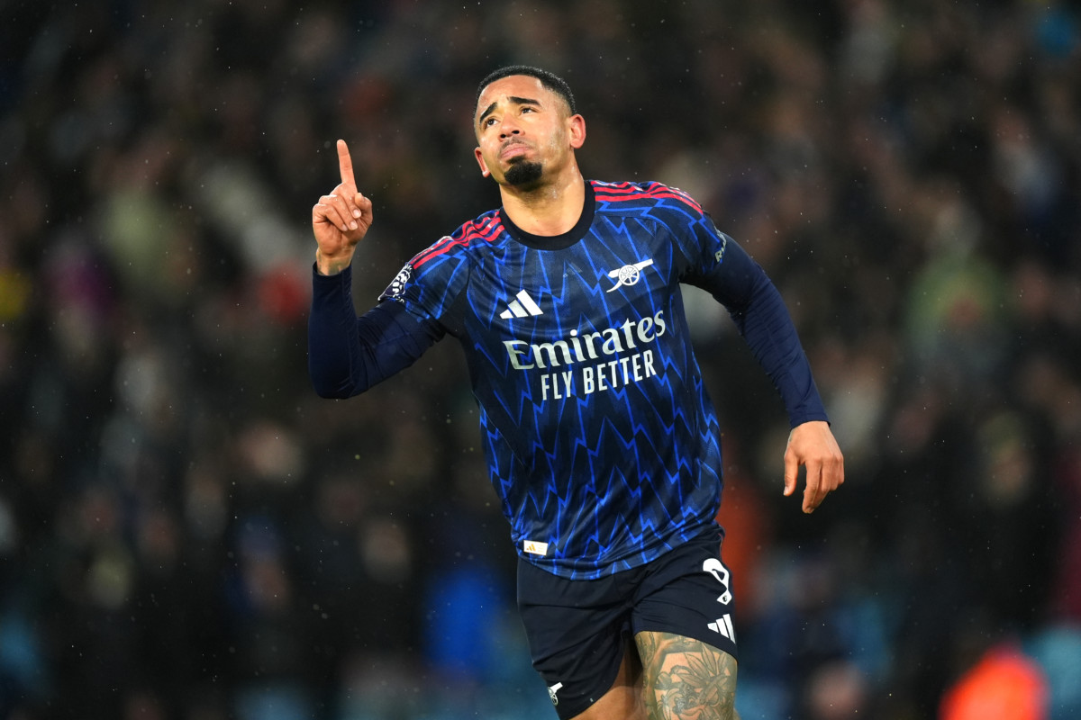 Gabriel Jesus celebrates scoring against Leeds 