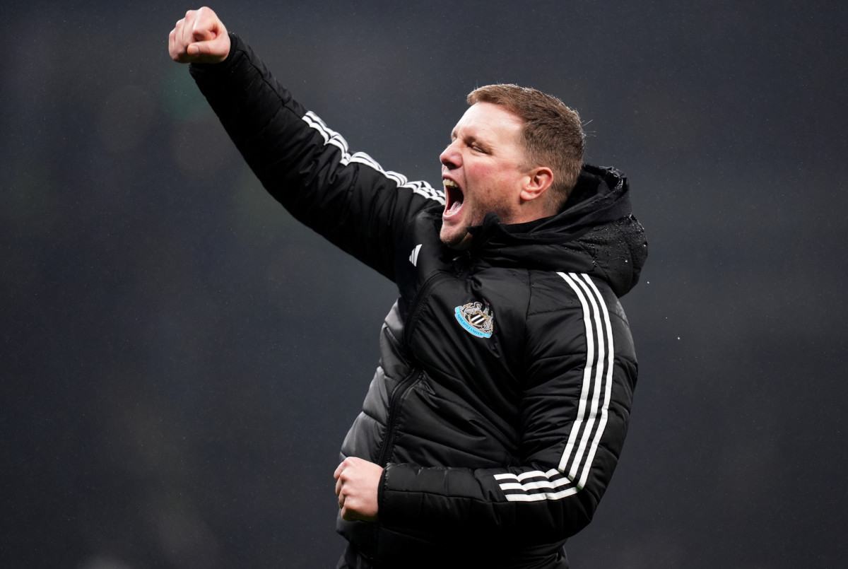 Eddie Howe celebrates celebrates Newcastle's win over Tottenham