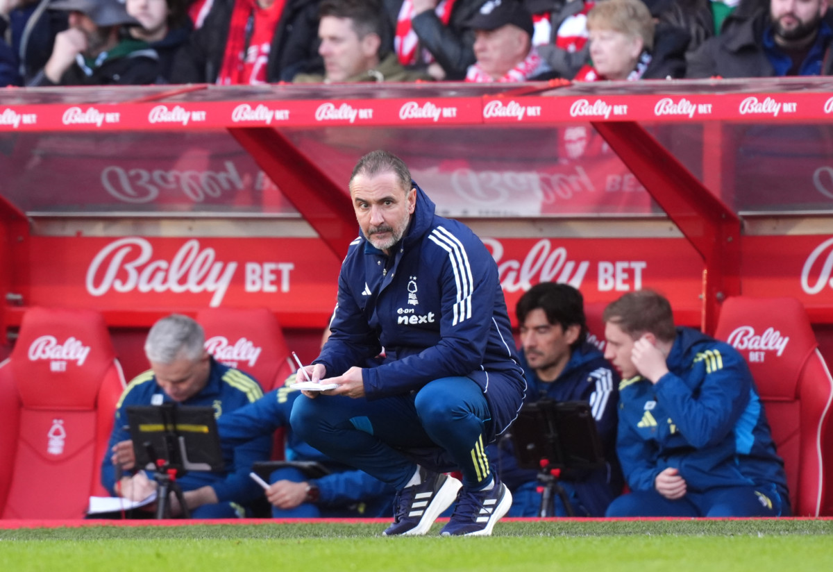 Nottingham Forest manager Vitor Pereira reacts on the touchline during the defeat to Liverpool