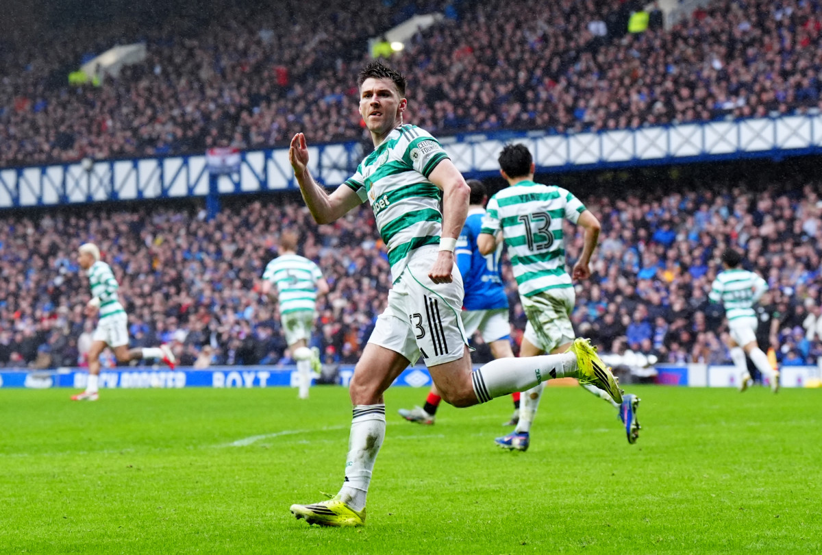 Celtic’s Kieran Tierney celebrates after scoring his sides first goal