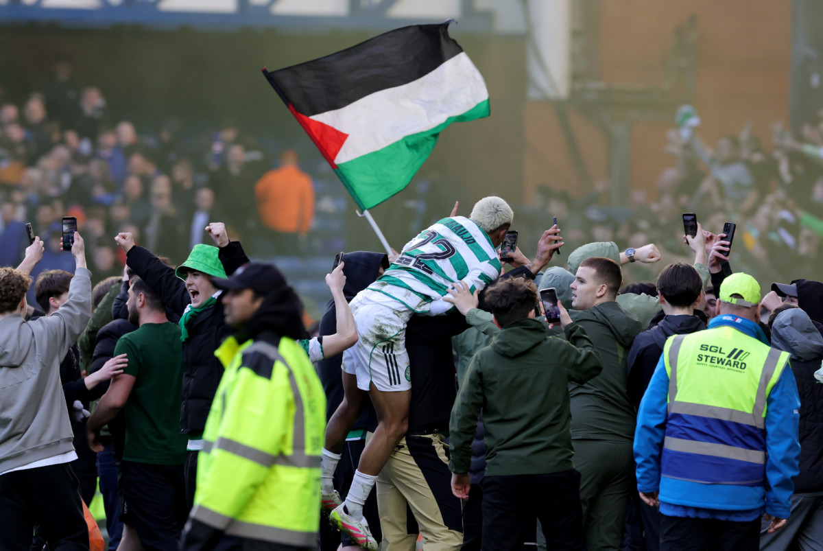 Celtic’s Julian Araujo (top) celebrates with the fans